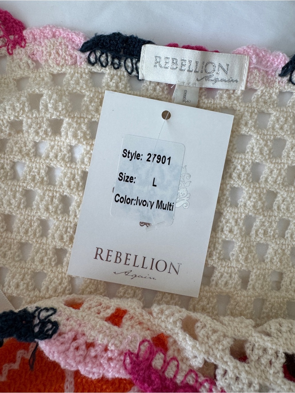 Rebellion Cream Crochet Cropped Tank with Colorful Fruit Appliqués - Picture 3 of 3